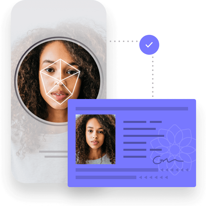 Graphic illustrating facial recognition software for identity verification